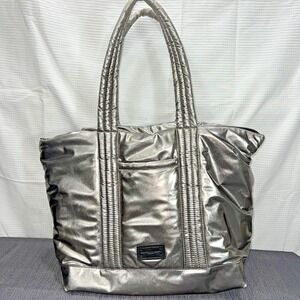 Rebecca Minkoff Silver Puffy Large Tote Duffel Mesh Shoulder Bag